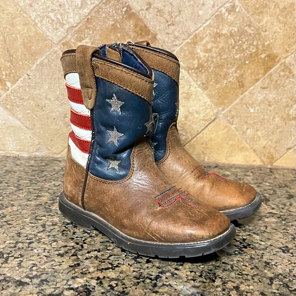 Smoky Mountain Toddler Stars & Stripes Leather Western Cowboy Boots Size 8 R